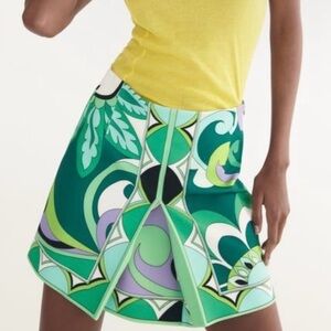 Zara Cream and Green Mini Skirt